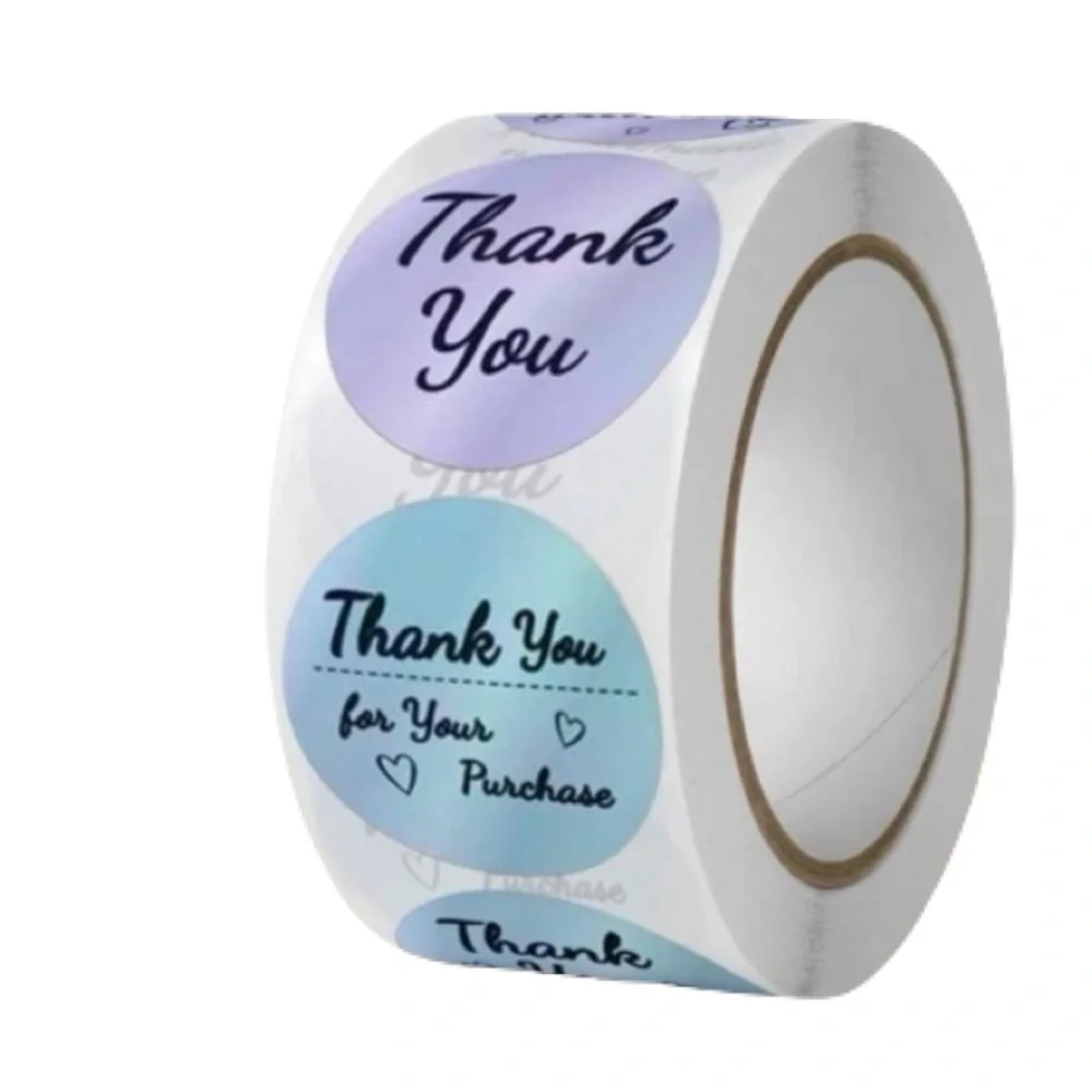 New 500 Pcs Laser Holographic Thank You  Silver Round Business Adhesive Stickers